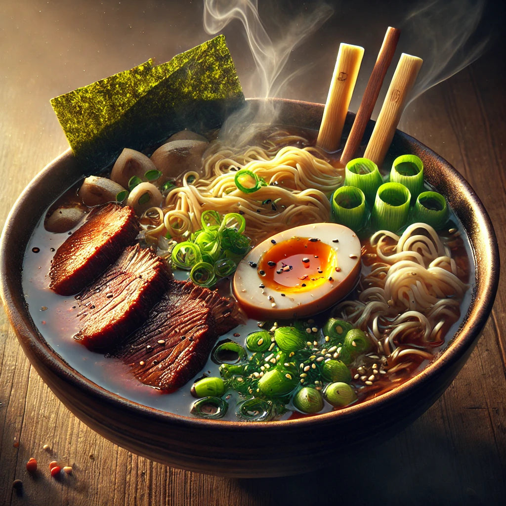 Bone Broth Ramen with Sautéed Garlic and Vegetables