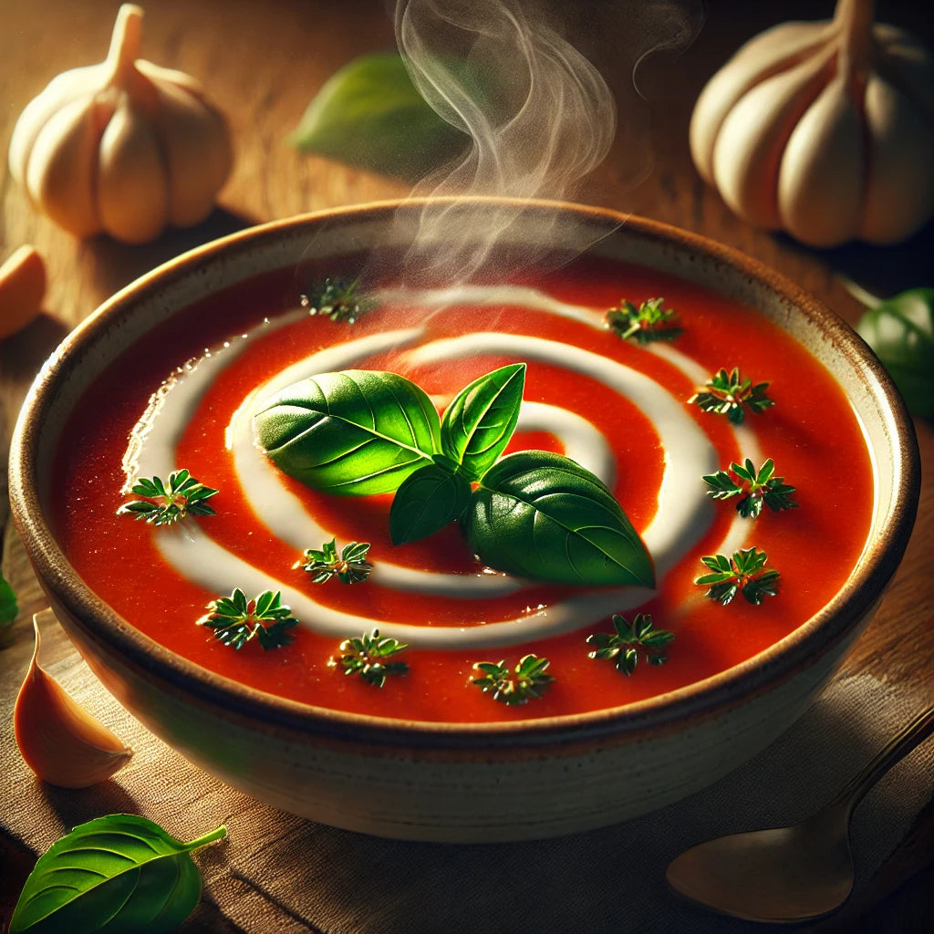 Tomato Basil Bone Broth Soup with Garlic and Cream