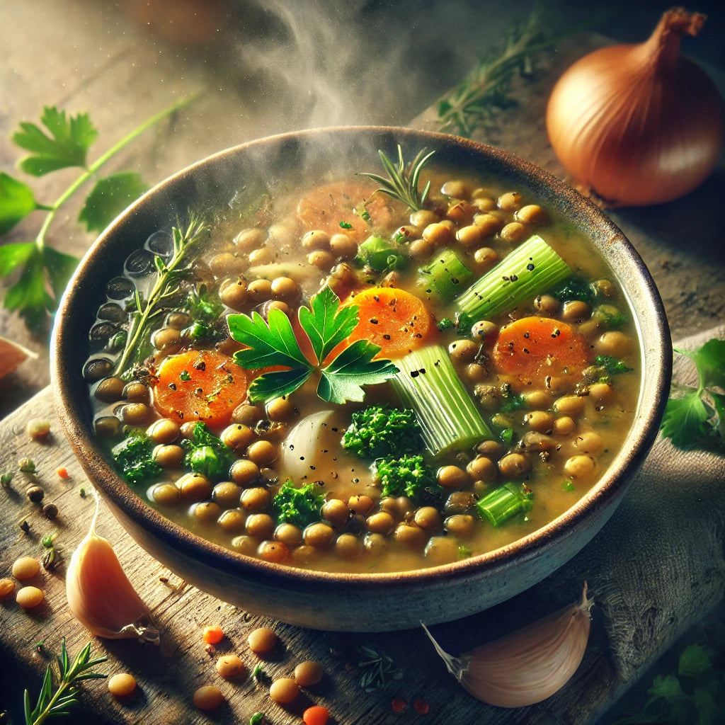 Garlic and Herb Lentil Soup with Bone Broth