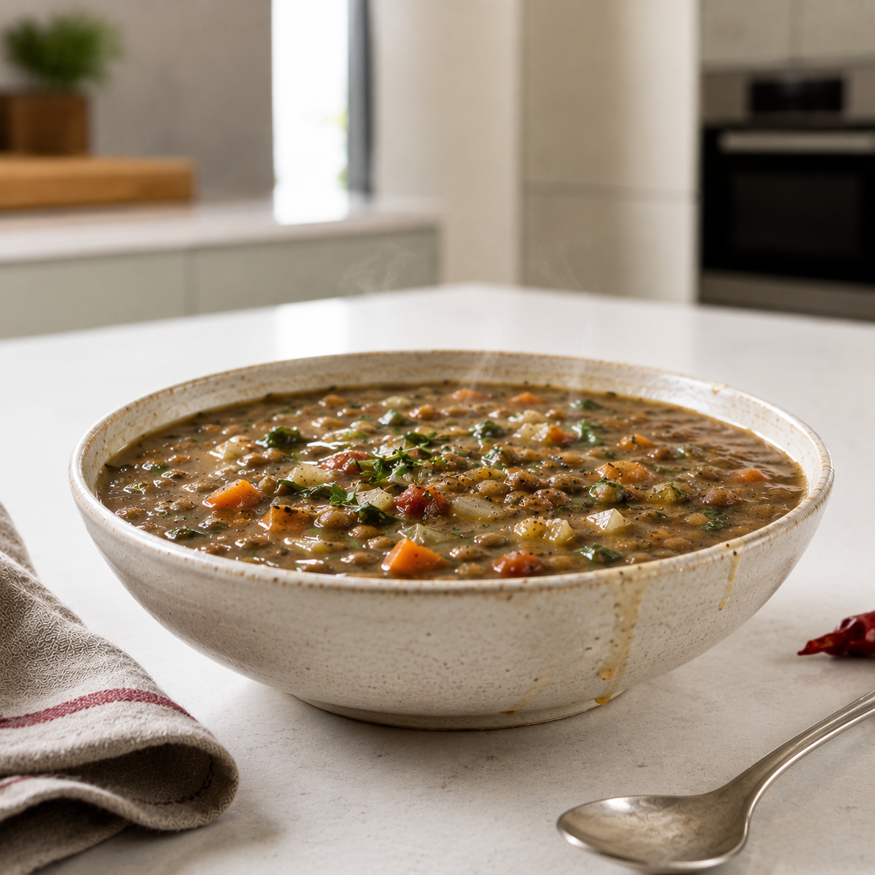 Garlic and Herb Lentil Soup with Bone Broth