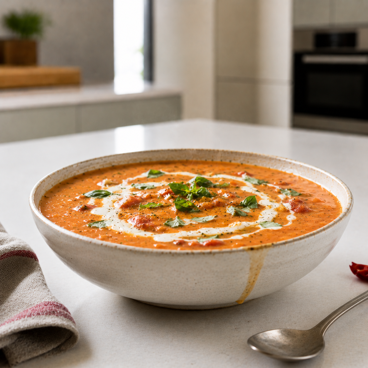 Tomato Basil Bone Broth Soup with Garlic and Cream